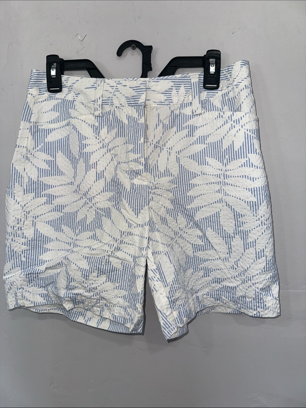Lands' End Blue & White Leaf Jacquard Bermuda Shorts